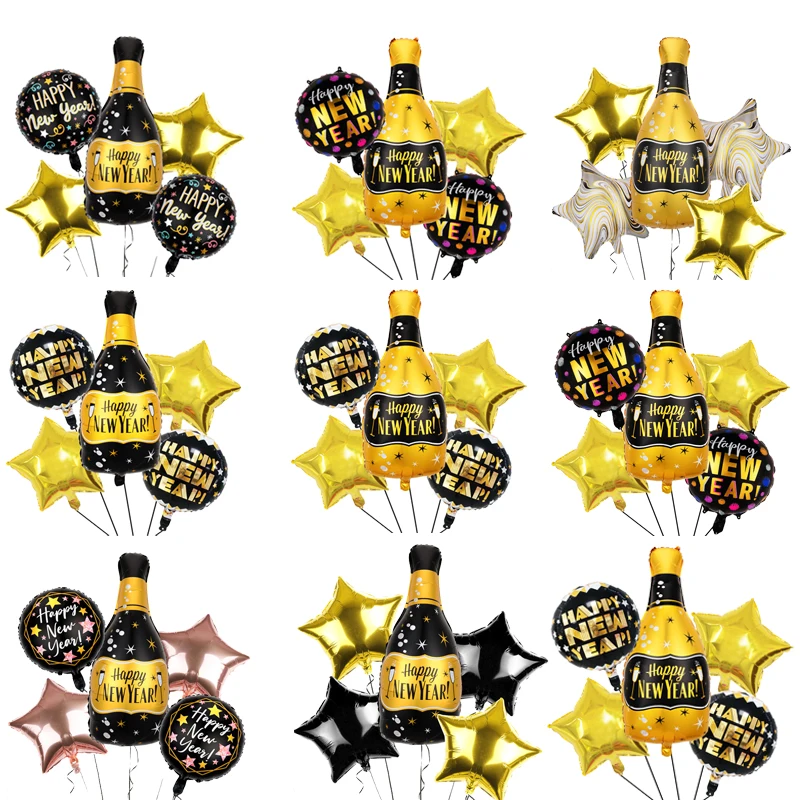 5Pcs Happy New Year Wine Bottle Star Foil Balloons 2022 New Year Party Decoration Kids Toys Air Globos Anniversary Home Supplies
5Pcs Happy New Year Wine Bottle Star Foil Balloons 2022 New Year Party Decoration Kids Toys Air Globos Anniversary Home Supplies