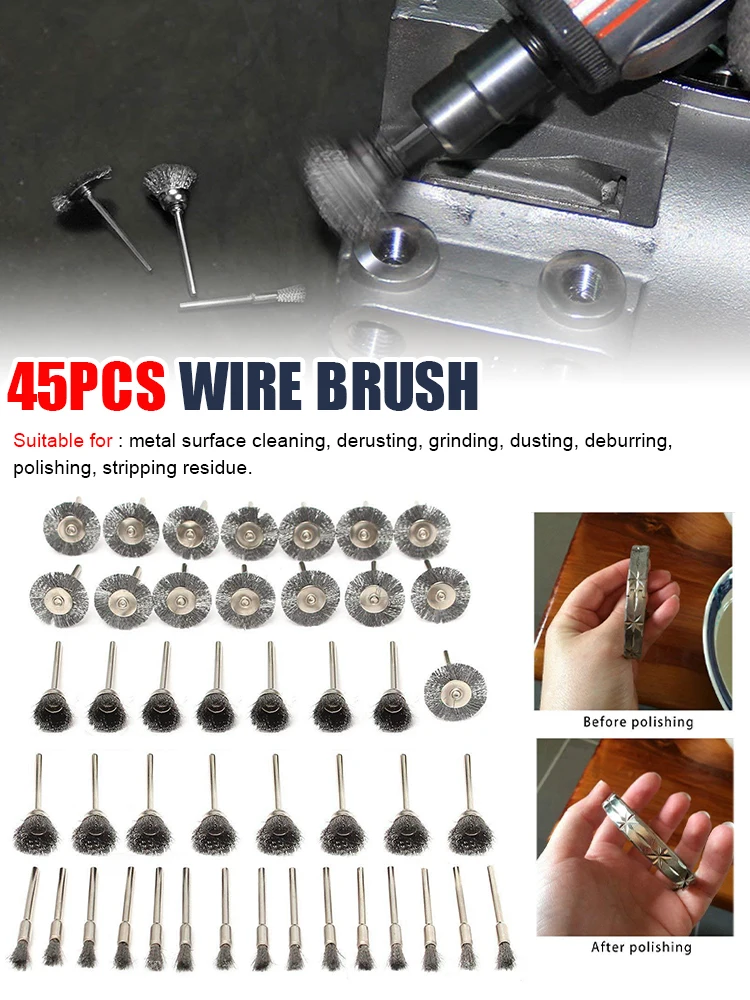 45pcs Rotary Stainless Steel Wire Wheel Wire Brush Mini Small Wire Brushes Set Accessories For Dremel Mini Drill Rotary Tools
45pcs Rotary Stainless Steel Wire Wheel Wire Brush Mini Small Wire Brushes Set Accessories For Dremel Mini Drill Rotary Tools