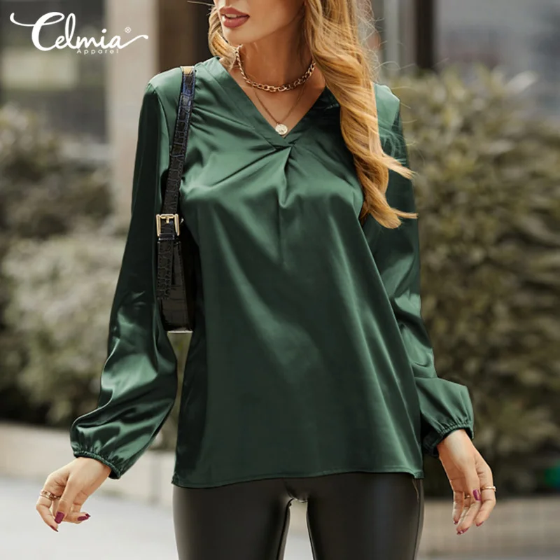 Celmia 2021 Fashion Women Satin Blouse Elegant Office Shirt 2021 Autumn Long Sleeve Solid Color Casual V-Neck Slik Tops Blusas
Celmia 2021 Fashion Women Satin Blouse Elegant Office Shirt 2021 Autumn Long Sleeve Solid Color Casual V-Neck Slik Tops Blusas