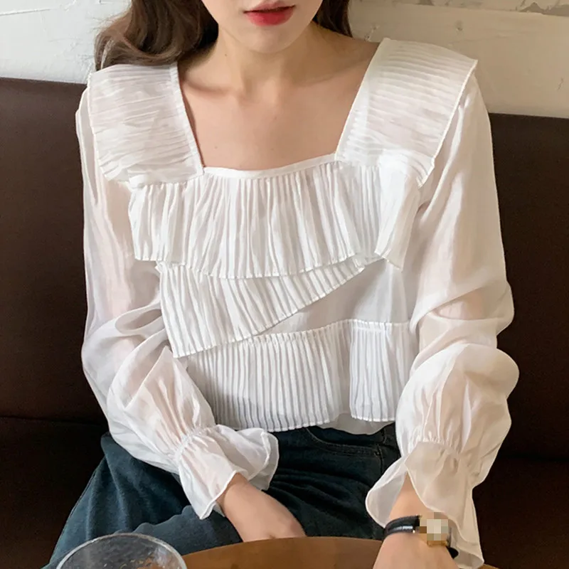 2020 New Women Blouses Sexy Square Collar Chic Loose Flare Sleeve Pleated Patchwork Casual Shirt Korean Fashion Clothing Blusas
2020 New Women Blouses Sexy Square Collar Chic Loose Flare Sleeve Pleated Patchwork Casual Shirt Korean Fashion Clothing Blusas