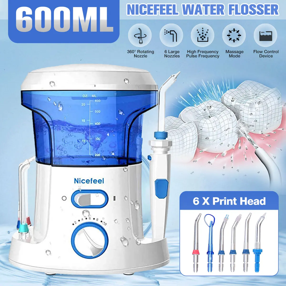 Ирригатор полости рта Nicefeel, стоматологический водный ирригатор, ирригатор, водный ирригатор для чистки зубов с 7 наконечниками, стоматологи...
Ирригатор полости рта Nicefeel, стоматологический водный ирригатор, ирригатор, водный ирригатор для чистки зубов с 7 наконечниками, стоматологи...