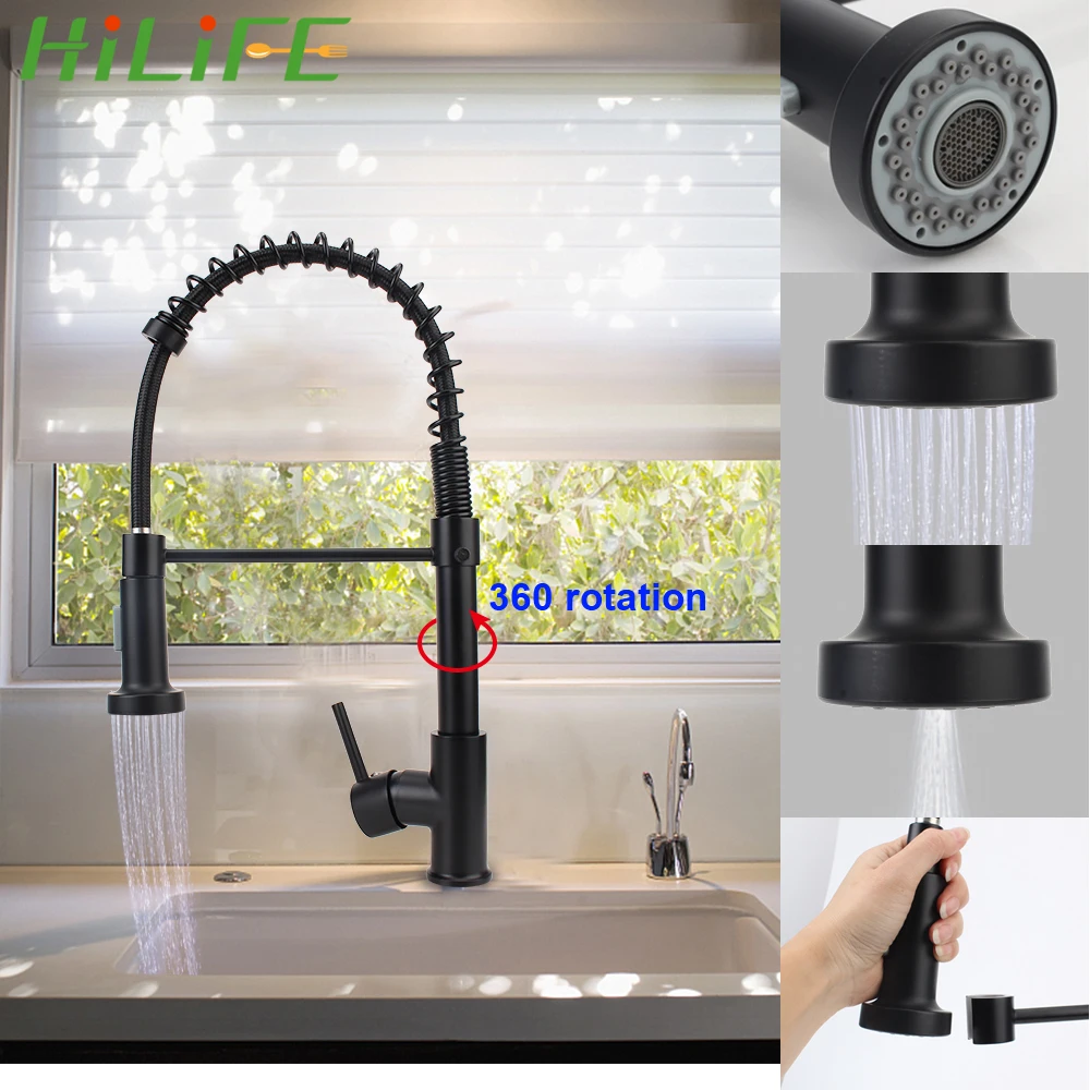 HILIFE Spring Style with Spray Mixers Taps Kitchen Sink Deck Mounted Mixer Tap Matte Black 360 Degree Rotation Kitchen Faucet 
HILIFE Spring Style with Spray Mixers Taps Kitchen Sink Deck Mounted Mixer Tap Matte Black 360 Degree Rotation Kitchen Faucet