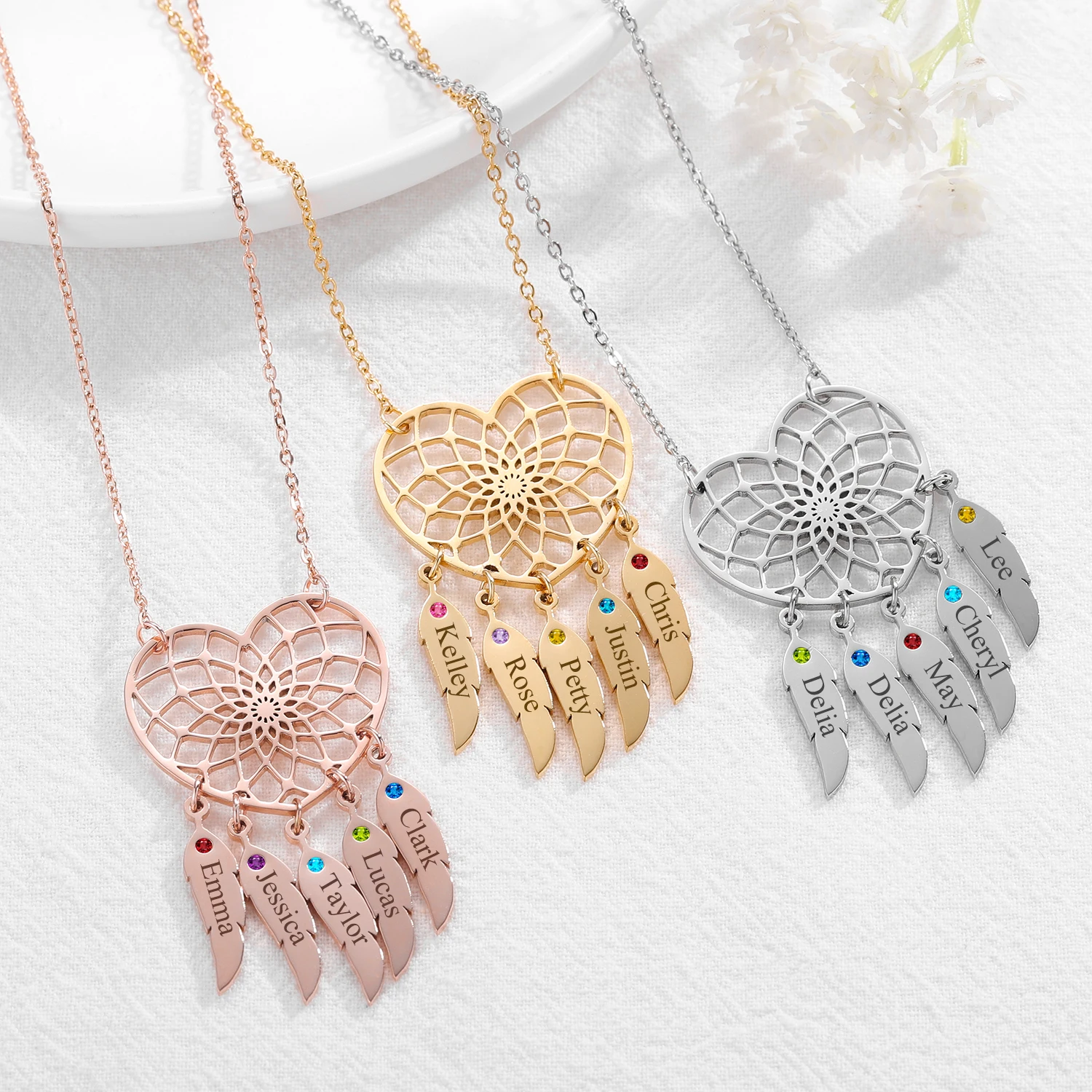 Custom Dream Catcher Name Necklace With Birthstone Pendant Personalized Feather Names Necklaces Stainless Steel Jewelry Gift
Custom Dream Catcher Name Necklace With Birthstone Pendant Personalized Feather Names Necklaces Stainless Steel Jewelry Gift