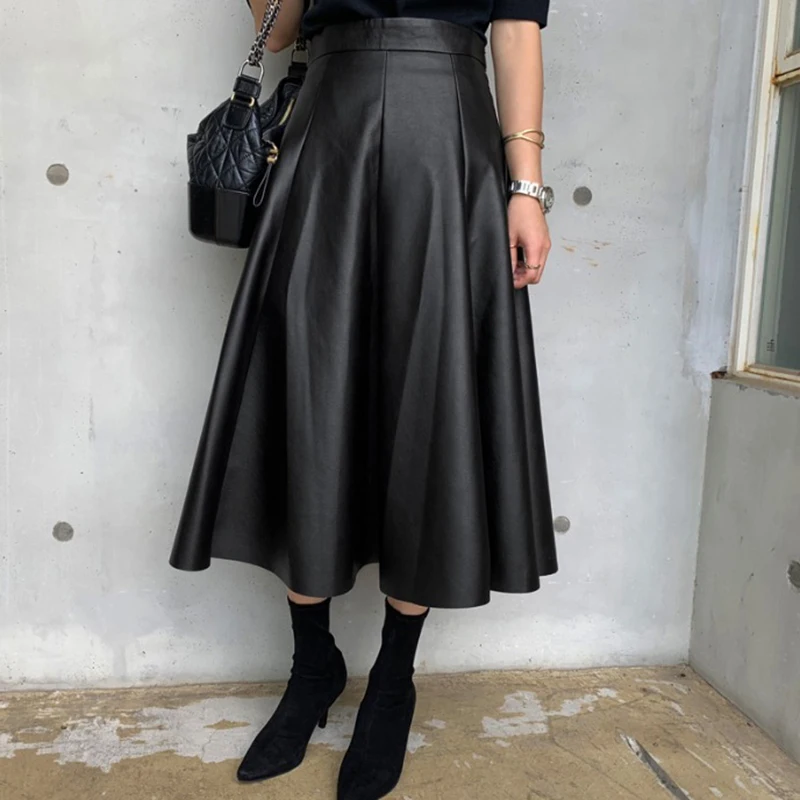 Женская Черная Однотонная юбка миди из искусственной кожи с мехом, Женская осенне-зимняя офисная Расклешенная юбка А-силуэта с высокой тали... 
Женская Черная Однотонная юбка миди из искусственной кожи с мехом, Женская осенне-зимняя офисная Расклешенная юбка А-силуэта с высокой тали...