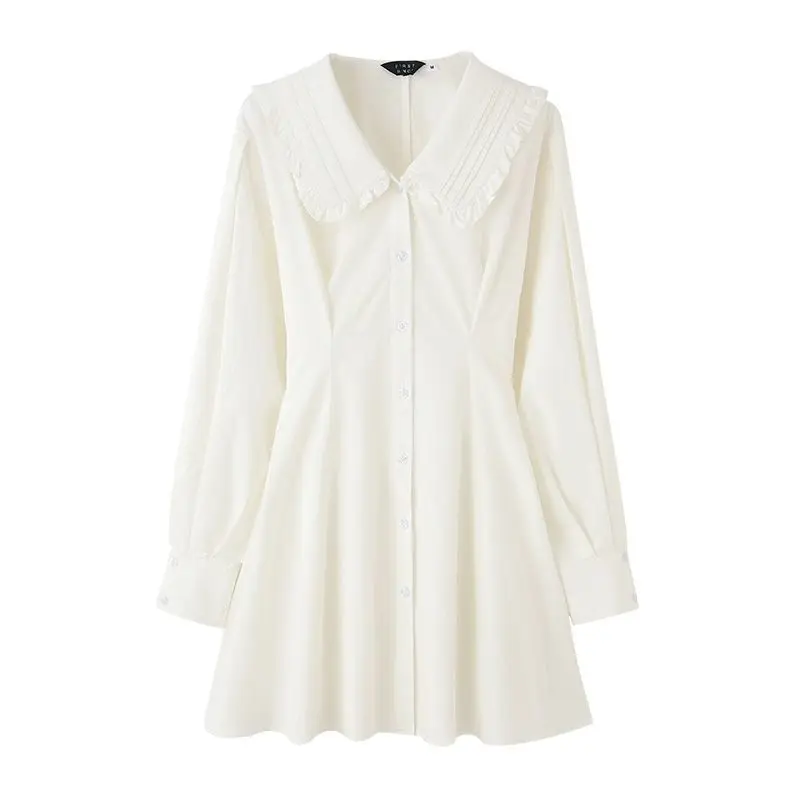 Mini Dress Women 2021 Spring Autumn Korean Preppy Style Single Breasted Button Up Ruffles Lapel Slim Waist Short Dresses White
Mini Dress Women 2021 Spring Autumn Korean Preppy Style Single Breasted Button Up Ruffles Lapel Slim Waist Short Dresses White