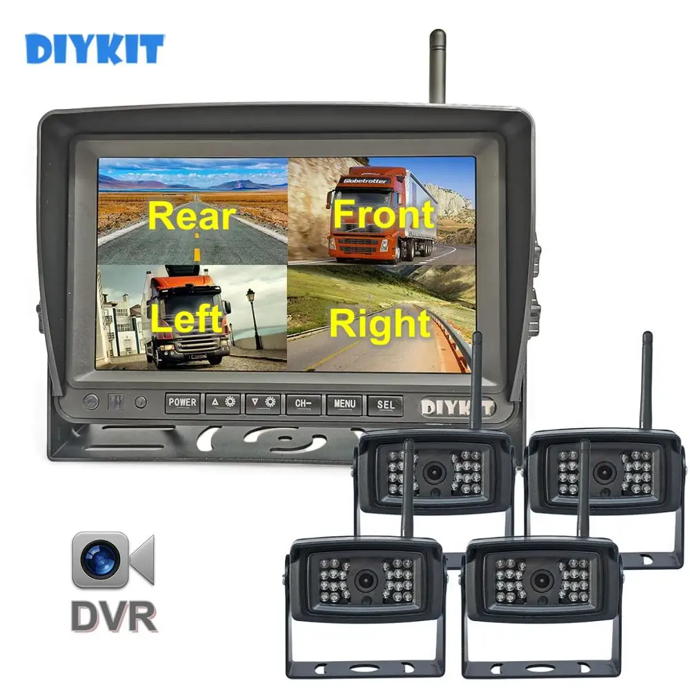 

DIYKIT Wireless 7" 1280x720 AHD Truck 4ch Recorder Monitor HD Night Vision Reverse Backup Wifi LED Camera for Bus Car Truck RV