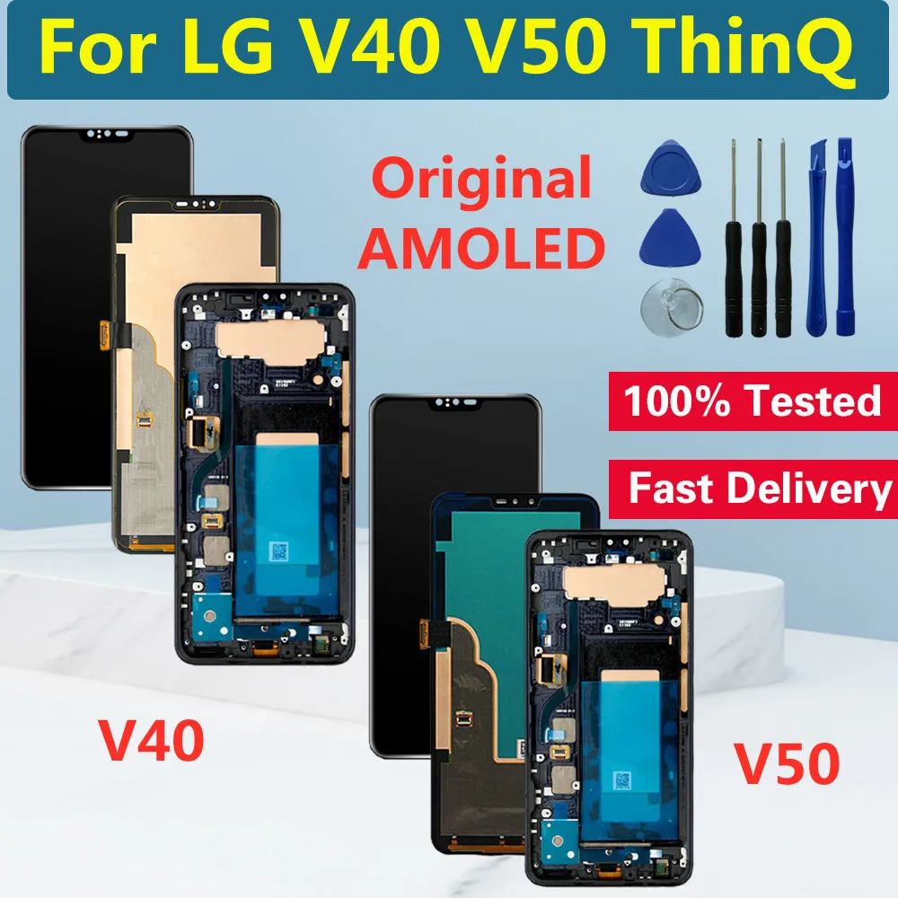 

6.4" Original AMOLED With Frame For LG V50 ThinQ 5G LCD Display Touch Screen Digitizer For LG V40 ThinQ LCD Screen Replacement