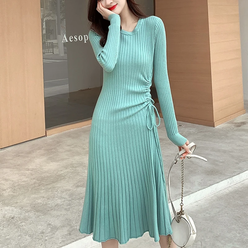 LJSXLS Autumn O Neck Knitted Dress Vintage Women Winter Drawstring Bodycon Long Sleeve Elasticity Woman Black Sweater Dresses
LJSXLS Autumn O Neck Knitted Dress Vintage Women Winter Drawstring Bodycon Long Sleeve Elasticity Woman Black Sweater Dresses
