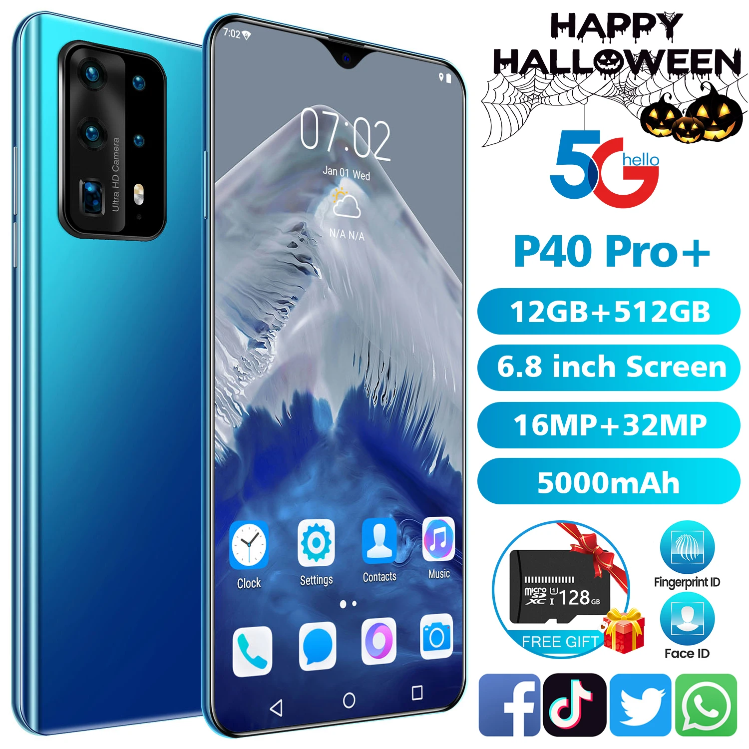 NEW P40 Pro+ Smartphone 12GB+512GB Large Memory 7.0inch Screen for Huawei Cellphone Face Unlock 5G Three Card Mobile Phone
NEW P40 Pro+ Smartphone 12GB+512GB Large Memory 7.0inch Screen for Huawei Cellphone Face Unlock 5G Three Card Mobile Phone