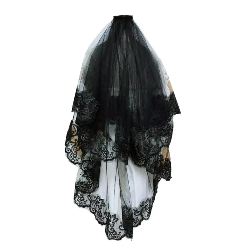 2021 New One-Layer Women Girl Black Mantilla Wedding Veil Embroidery Floral Lace Trim Halloween Cosplay Costume Sheer Hair 
2021 New One-Layer Women Girl Black Mantilla Wedding Veil Embroidery Floral Lace Trim Halloween Cosplay Costume Sheer Hair