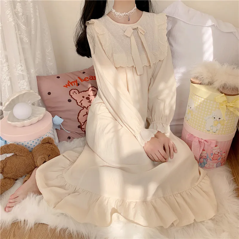 Nightgown Sleepwear Women Spring Autumn Long Sleeve Nightdress Loose Women Princess Nightgowns Comfortable Kimono Robe white 
Nightgown Sleepwear Women Spring Autumn Long Sleeve Nightdress Loose Women Princess Nightgowns Comfortable Kimono Robe white