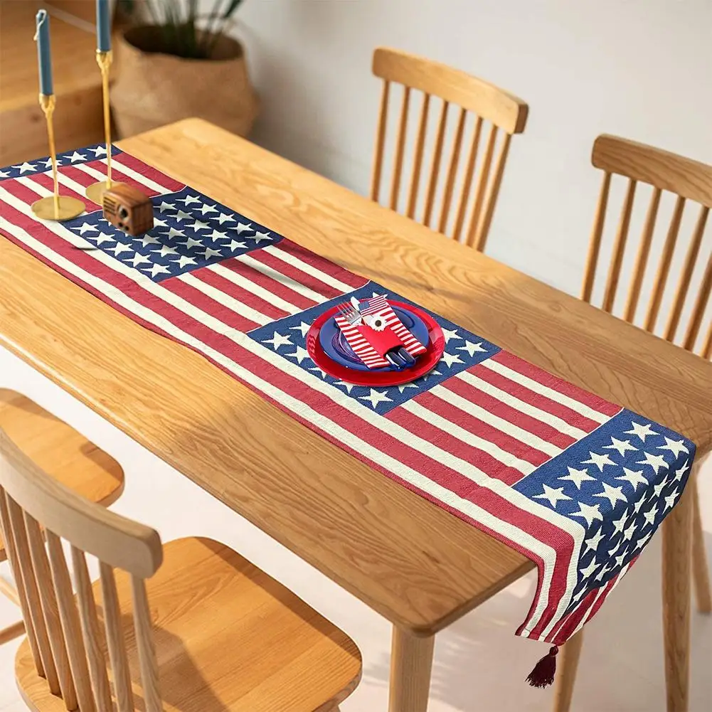 180 см Флаг США звезды скатерть в полоску обеденный стол бегун крышка праздничный