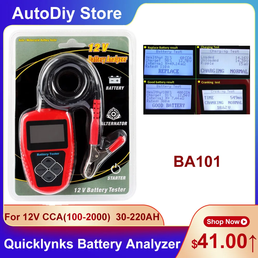 BA101 Car Battery Tester Analyzer For 12V Vehicles 100-2000CCA Cranking Charging Diagnostic Tools Check Voltage Status PK KW600
BA101 Car Battery Tester Analyzer For 12V Vehicles 100-2000CCA Cranking Charging Diagnostic Tools Check Voltage Status PK KW600