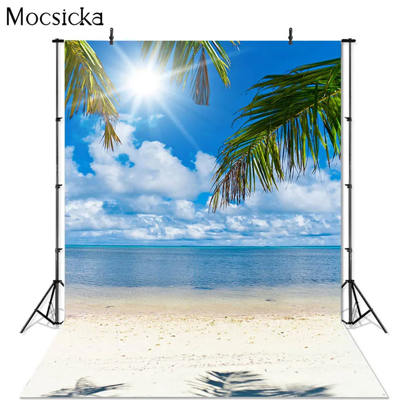 

Mocsicka тропические летние фоны синее море пляж Пальма фотография фон для студийной фотосъемки для помещений компьютерная печать для детей
