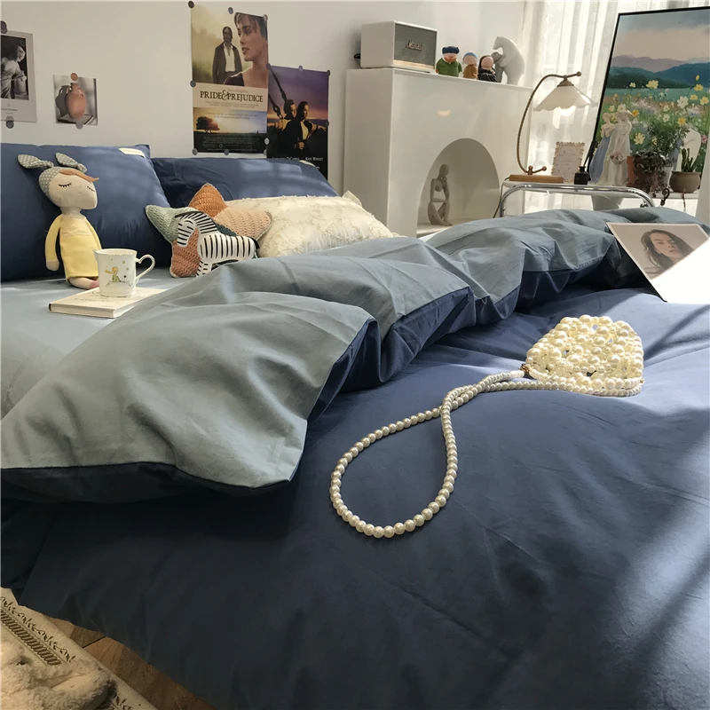 Bedding Set Covers Luxury Bed Sheets Cotton Blue Nordic Washed Cotton Pure Color Japanese Style Edredonesl Home Textile AA50CS
Bedding Set Covers Luxury Bed Sheets Cotton Blue Nordic Washed Cotton Pure Color Japanese Style Edredonesl Home Textile AA50CS