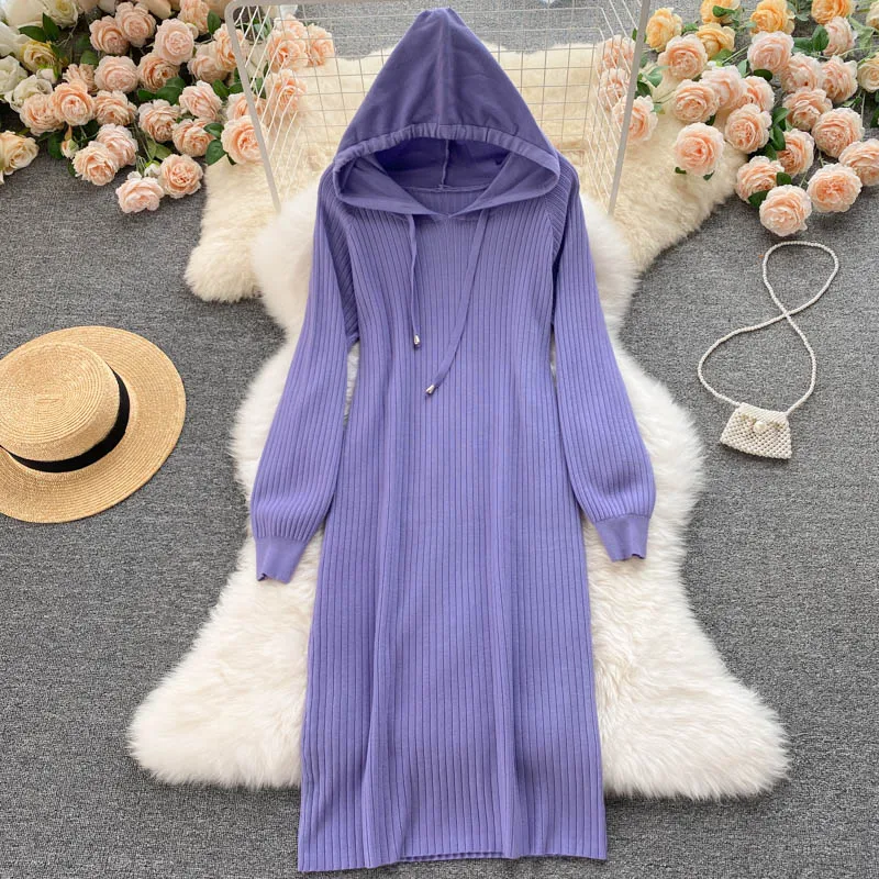 Hoodied Full Sleeve Oversized Knitted Dress Female 2021 Autumn Winter Vestidos Casual Thick String Women Long Sweater Dress New
Hoodied Full Sleeve Oversized Knitted Dress Female 2021 Autumn Winter Vestidos Casual Thick String Women Long Sweater Dress New