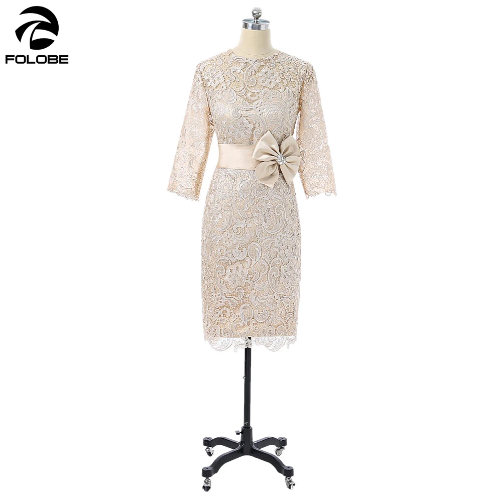Champagne Mother of the Bride Dress for Wedding Lace Knee Length Sheath Bow Sashes 3/4 Sleeves Formal vestido de Madrinha 
Champagne Mother of the Bride Dress for Wedding Lace Knee Length Sheath Bow Sashes 3/4 Sleeves Formal vestido de Madrinha