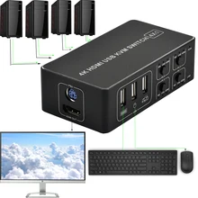 HDMI KVM переключатель 4 порта совместимый коммутатор 4K 60 Гц HDR USB