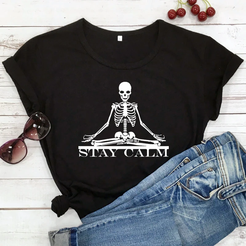 Футболка с надписью «Stay Calm» для йоги и скелета, забавная Женская футболка для медитации, страшная летняя графическая футболка с коротким ру...
Футболка с надписью «Stay Calm» для йоги и скелета, забавная Женская футболка для медитации, страшная летняя графическая футболка с коротким ру...