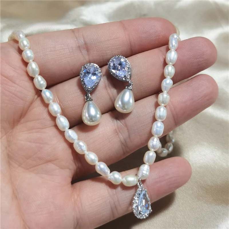 Simple Temperament Water Drop Cubic Zirconia & Imitation Pearls Necklace Earrings Set Women Luxury Wedding Jewelry
Simple Temperament Water Drop Cubic Zirconia & Imitation Pearls Necklace Earrings Set Women Luxury Wedding Jewelry