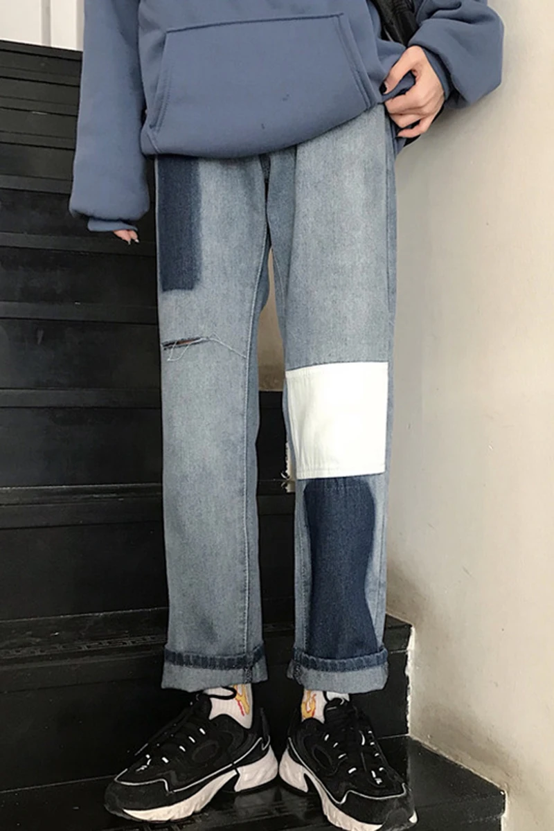 SHENGPALAE Jeans women's high waist loose autumn 2021 new Korean holes showing thin splice contrast color straight cowboy pants
SHENGPALAE Jeans women's high waist loose autumn 2021 new Korean holes showing thin splice contrast color straight cowboy pants