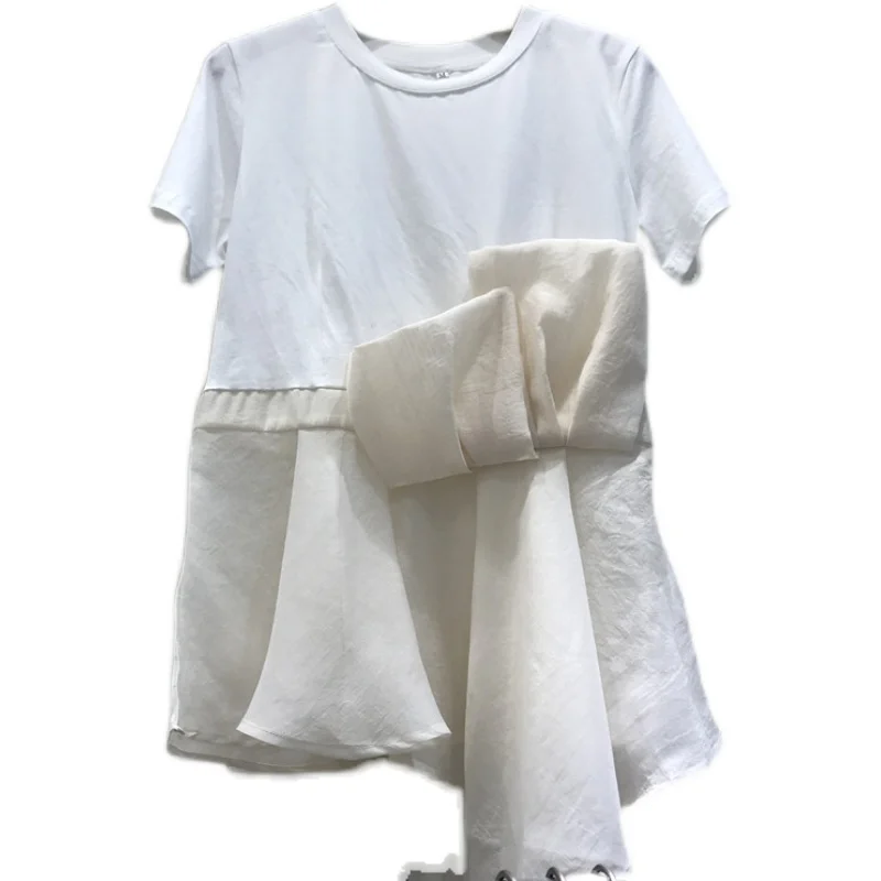 Summer T Shirts for Women 2021 Korean Style Irregular Pleated Patchwork Short Sleeve T-shirt Round Neck Tees Female Clothing
Summer T Shirts for Women 2021 Korean Style Irregular Pleated Patchwork Short Sleeve T-shirt Round Neck Tees Female Clothing