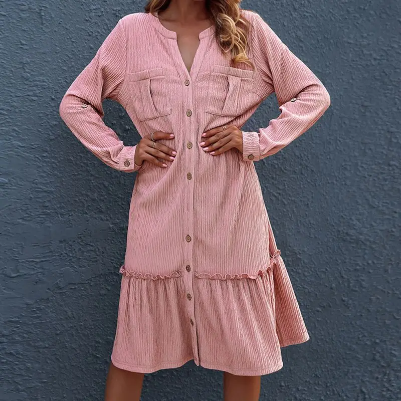 Autumn Women Slim Dress Temperament Cardigan Solid Color Ruffle Waist Skirt Full-Sleeved Loose Dresses
Autumn Women Slim Dress Temperament Cardigan Solid Color Ruffle Waist Skirt Full-Sleeved Loose Dresses