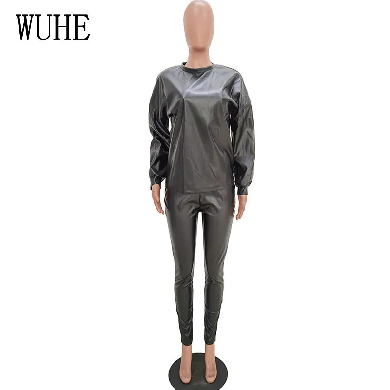 WUHE Plus Size S-4XL PU Leather Two Piece Set Full Sleeve Crop Top Pants Suit Women Casual Faux Leather PU Fitness Tracksuits
WUHE Plus Size S-4XL PU Leather Two Piece Set Full Sleeve Crop Top Pants Suit Women Casual Faux Leather PU Fitness Tracksuits