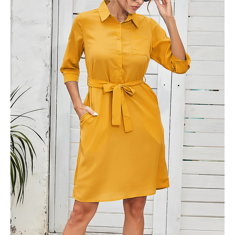 Женское платье-рубашка с отложным воротником, однотонное желтое облегающее офисное платье с поясом и карманами, модель SJ8341M на весну и осень...
Женское платье-рубашка с отложным воротником, однотонное желтое облегающее офисное платье с поясом и карманами, модель SJ8341M на весну и осень...