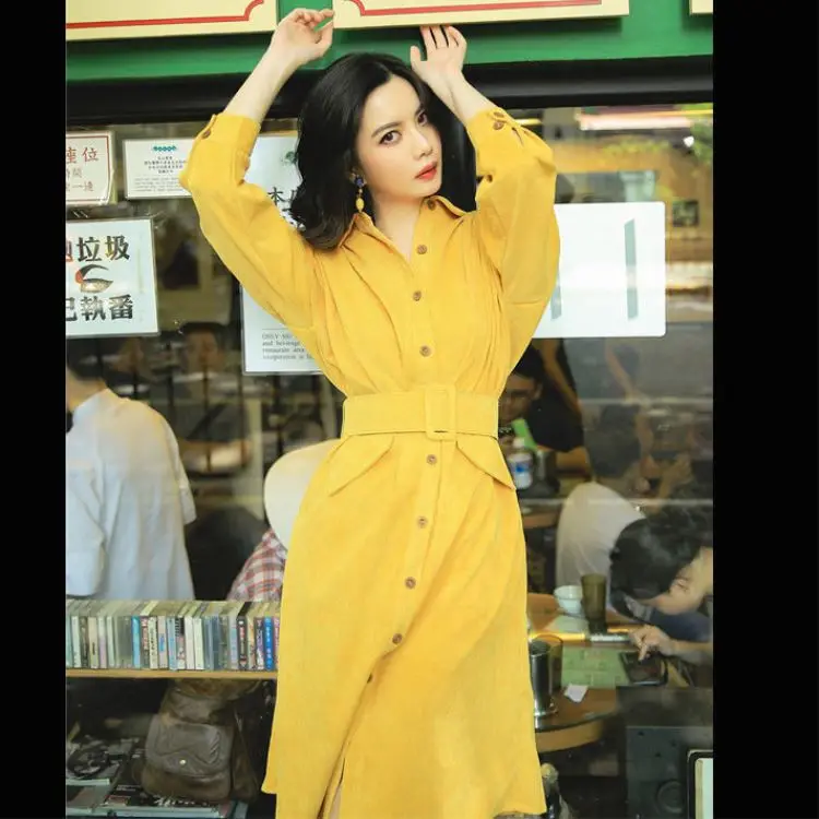 Retro Corduroy Dress Female Vintage Party Dress Loose gothic Dresses Winter French style Elegant Sashes All-match Harajuku
Retro Corduroy Dress Female Vintage Party Dress Loose gothic Dresses Winter French style Elegant Sashes All-match Harajuku