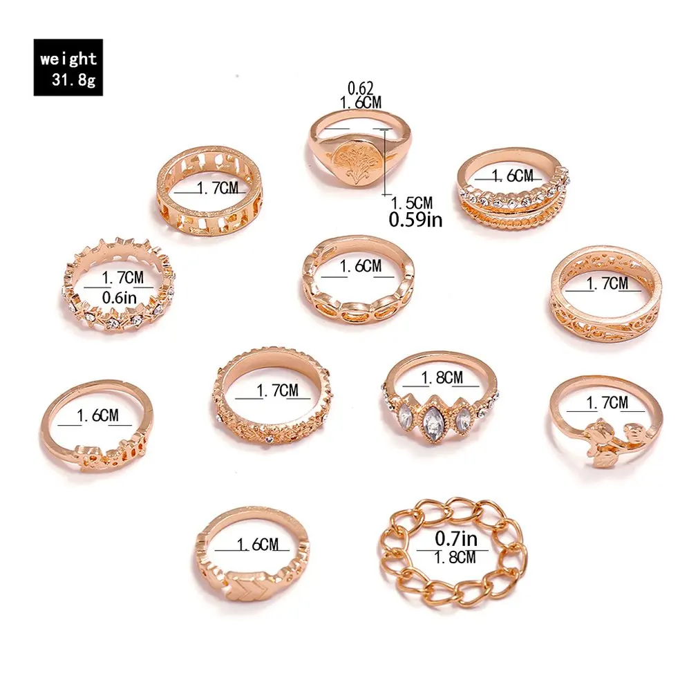 12Pcs/Set Fashion Beauty Head Gold Color Coin Cross Pattern Ring For Women Hollow Love Fatima Palms Zircon Ring Set Jewelry
12Pcs/Set Fashion Beauty Head Gold Color Coin Cross Pattern Ring For Women Hollow Love Fatima Palms Zircon Ring Set Jewelry