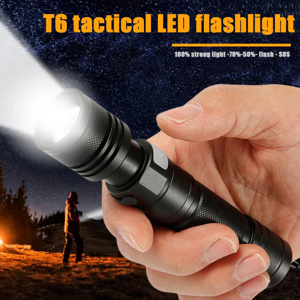 T6 Tactical LED Flashlight 10W USB Rechargeable Outdoor Camping Light Portable Fishing Lighting Emergency Night | Лампы и освещение