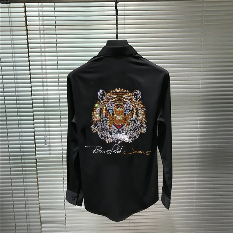 Breathable High-Quality Men's Shirt With Personality Design 3D Tiger Hot Drilling Brand Casual European Fashion Long Sleeve
Breathable High-Quality Men's Shirt With Personality Design 3D Tiger Hot Drilling Brand Casual European Fashion Long Sleeve