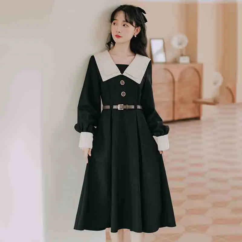French Retro Long Sleeve Dress Womens Autumn New Waist Temperament Dresses Collega Style Ladies Robe Female Vestidos e217
French Retro Long Sleeve Dress Womens Autumn New Waist Temperament Dresses Collega Style Ladies Robe Female Vestidos e217