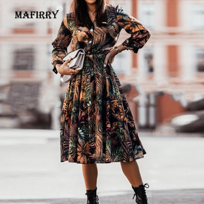Spring Autumn Long Sleeve Midi Dress Femme Vintage Print Buttons Party Dress Elegant Women V Neck Loose Casual Dress Vestidos
Spring Autumn Long Sleeve Midi Dress Femme Vintage Print Buttons Party Dress Elegant Women V Neck Loose Casual Dress Vestidos