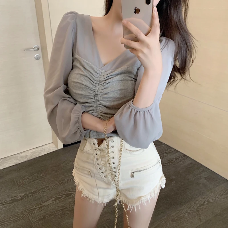 Spring Designer Style Blusas Mujer De Moda V-neck Women Shirts Slim Crop Top Blouses Korean Fashion Clothing Long Sleeve New
Spring Designer Style Blusas Mujer De Moda V-neck Women Shirts Slim Crop Top Blouses Korean Fashion Clothing Long Sleeve New