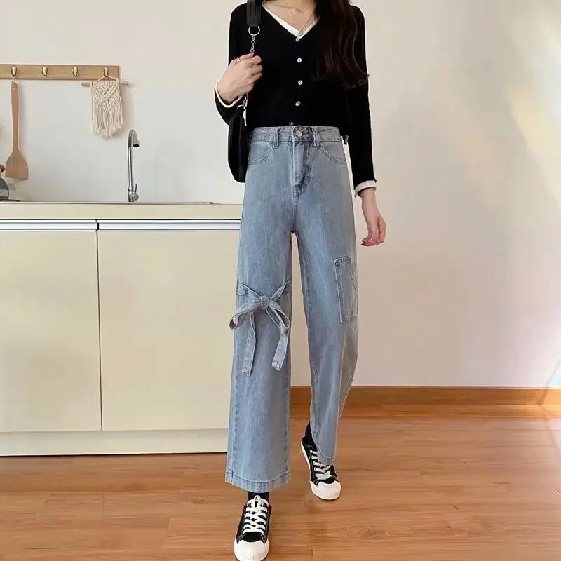 Fashion Bownot Design High Waist Jeans Woman Straight Baggy Wide Leg Pockets Jeans Casual Blue Denim Streetwear Femme Trouser 34
Fashion Bownot Design High Waist Jeans Woman Straight Baggy Wide Leg Pockets Jeans Casual Blue Denim Streetwear Femme Trouser 34