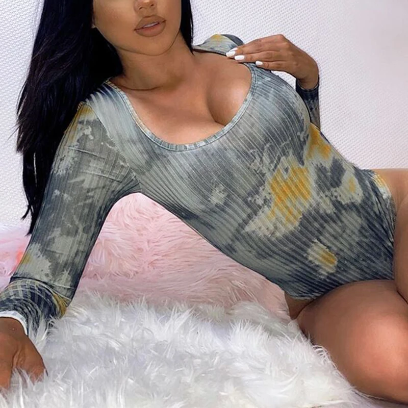 New 2020 Spring Fall Tie-dye Printing Bodysuit Tops Long Sleeve Square Collar Casual Skinny Lady Sexy Ribbed Jumpsuit Streetwear
New 2020 Spring Fall Tie-dye Printing Bodysuit Tops Long Sleeve Square Collar Casual Skinny Lady Sexy Ribbed Jumpsuit Streetwear