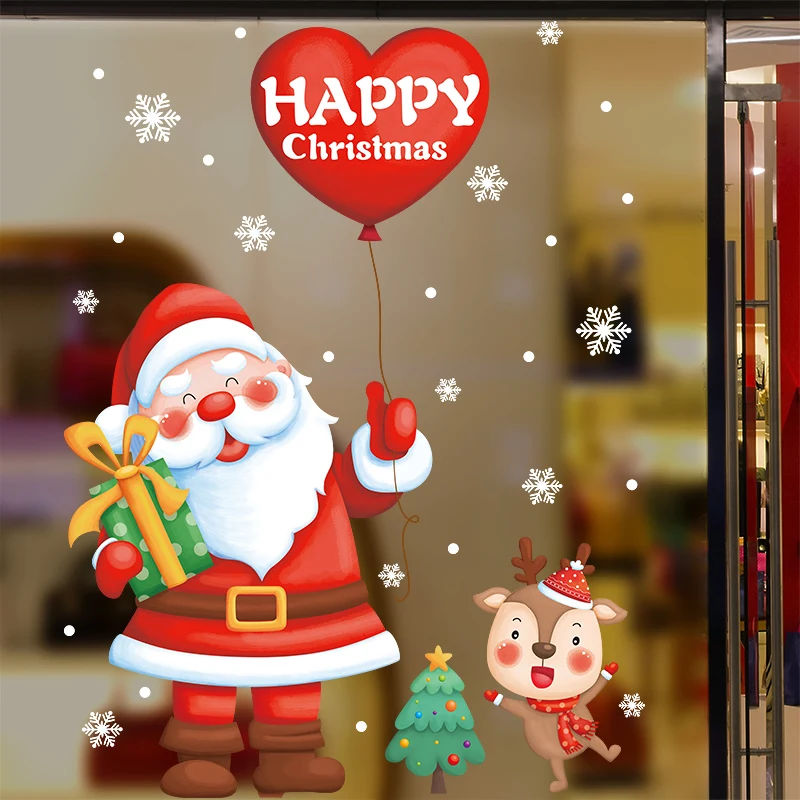 

[shijuekongjian] Father Christmas Window Stickers DIY Santa Claus Deer Wall Decals for Nursery Glass Home Festival Decoration