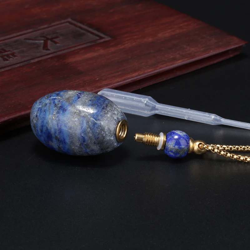 natural deep blue lapis lazuli stone bead empty bottle perfume essential oil container pendant charm necklace for women man
natural deep blue lapis lazuli stone bead empty bottle perfume essential oil container pendant charm necklace for women man