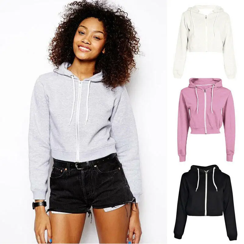 3 Colors Women's Hoodie Sweatshirt Long Sleeve Blouse Jumper Pullover Tops Coat Winter Solid Black Zipper Crop Top 
3 Colors Women's Hoodie Sweatshirt Long Sleeve Blouse Jumper Pullover Tops Coat Winter Solid Black Zipper Crop Top