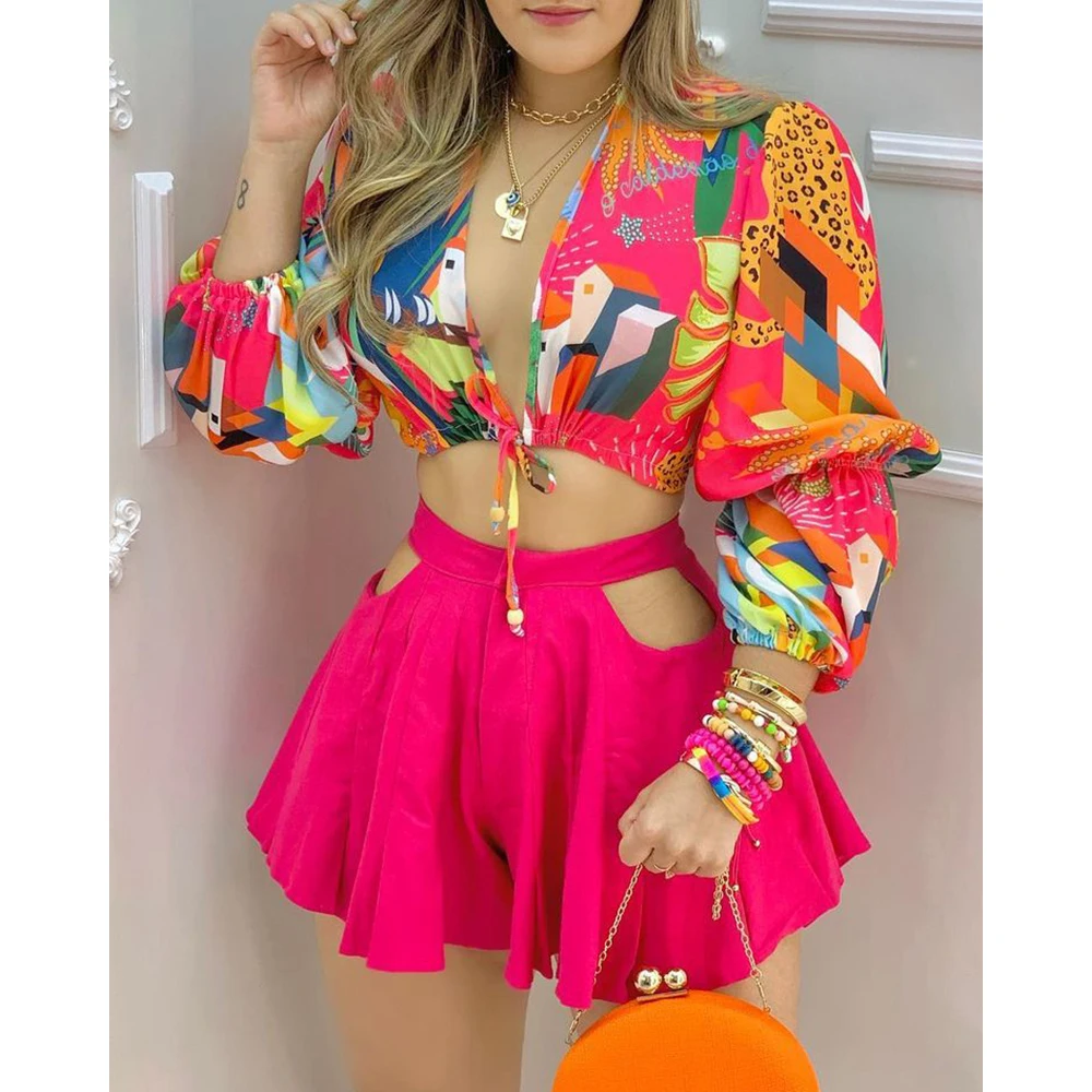 Two Piece Set Women Lantern Sleeve Shirt Crop Top and Cutout Plain Shorts Suit Summer Casual Sexy 2 Piece Sets Womens Outfits
Two Piece Set Women Lantern Sleeve Shirt Crop Top and Cutout Plain Shorts Suit Summer Casual Sexy 2 Piece Sets Womens Outfits