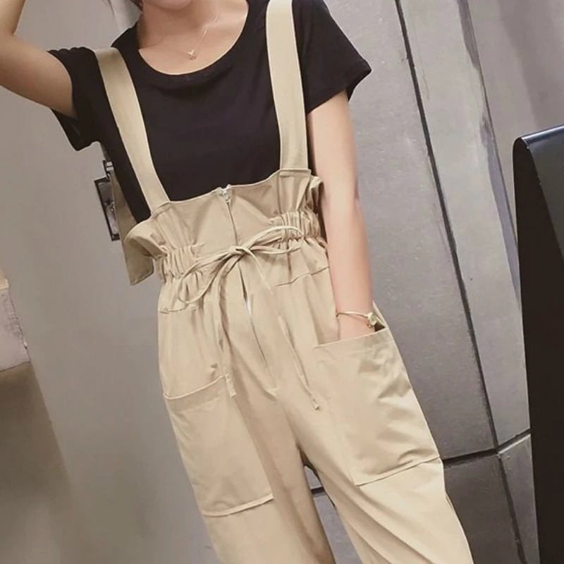 Jumpsuits Women High-waist Pockets Straps Solid Pleated Trouser Drawstring Korean Style Elegant BF Retro Chic Students Womens
Jumpsuits Women High-waist Pockets Straps Solid Pleated Trouser Drawstring Korean Style Elegant BF Retro Chic Students Womens