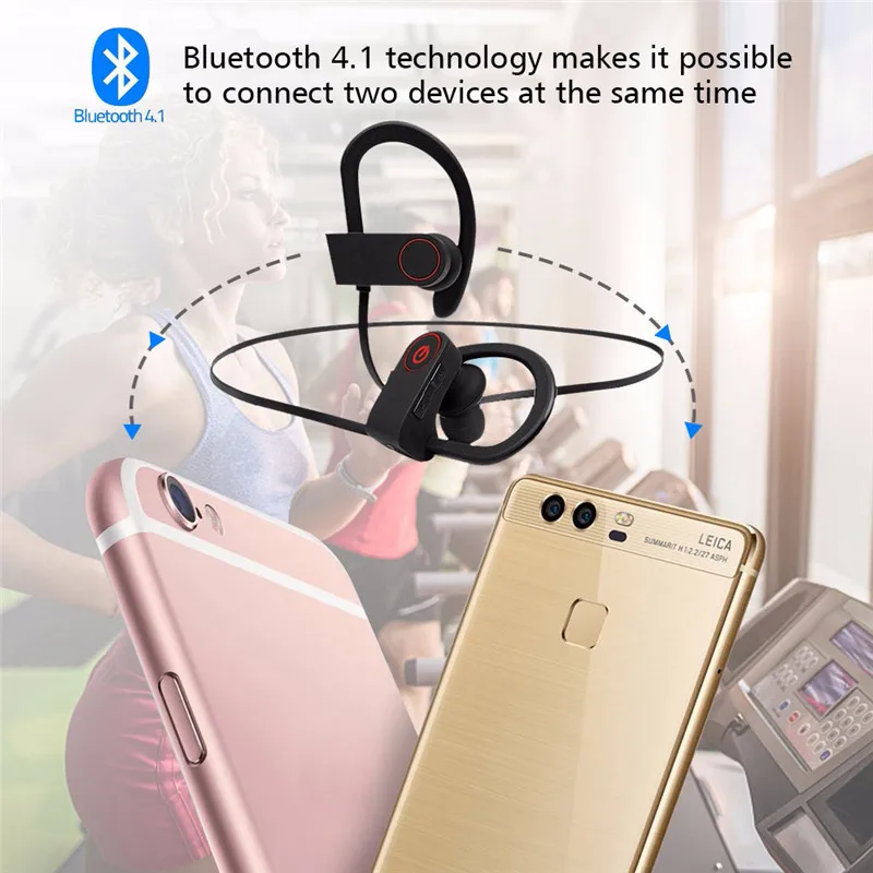 U8 4 1 Bluetooth наушники IPX7 водонепроницаемые беспроводные спортивные басовые с