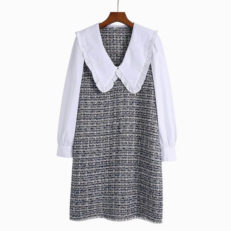 Женское Повседневное платье составного кроя, белое платье выше колена с длинным рукавом, осень 2021
Женское Повседневное платье составного кроя, белое платье выше колена с длинным рукавом, осень 2021