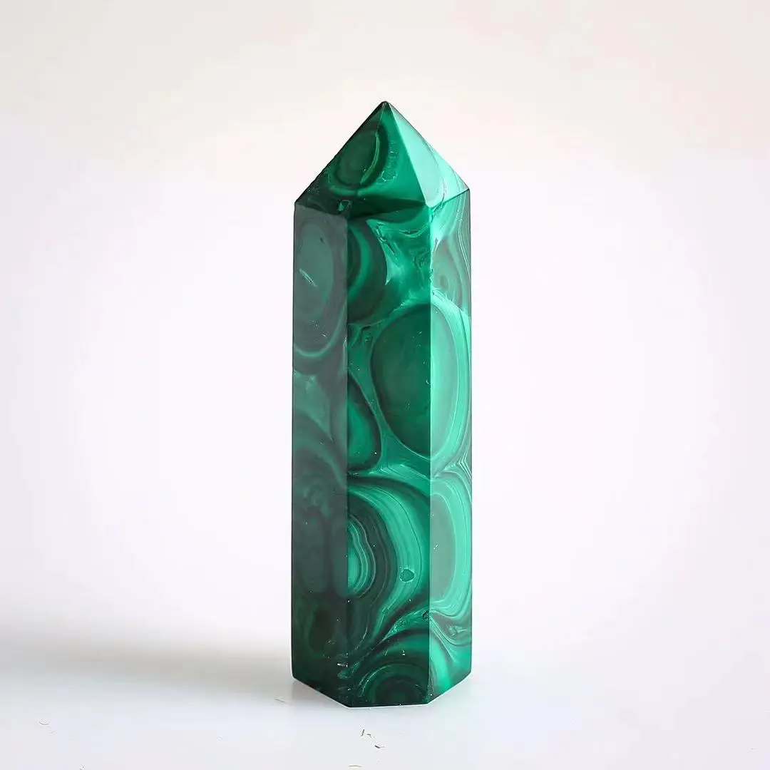 

1pc 70mm-80mm Natural Polished Green Malachite Tower Quartz Crystal Rod Healing Point