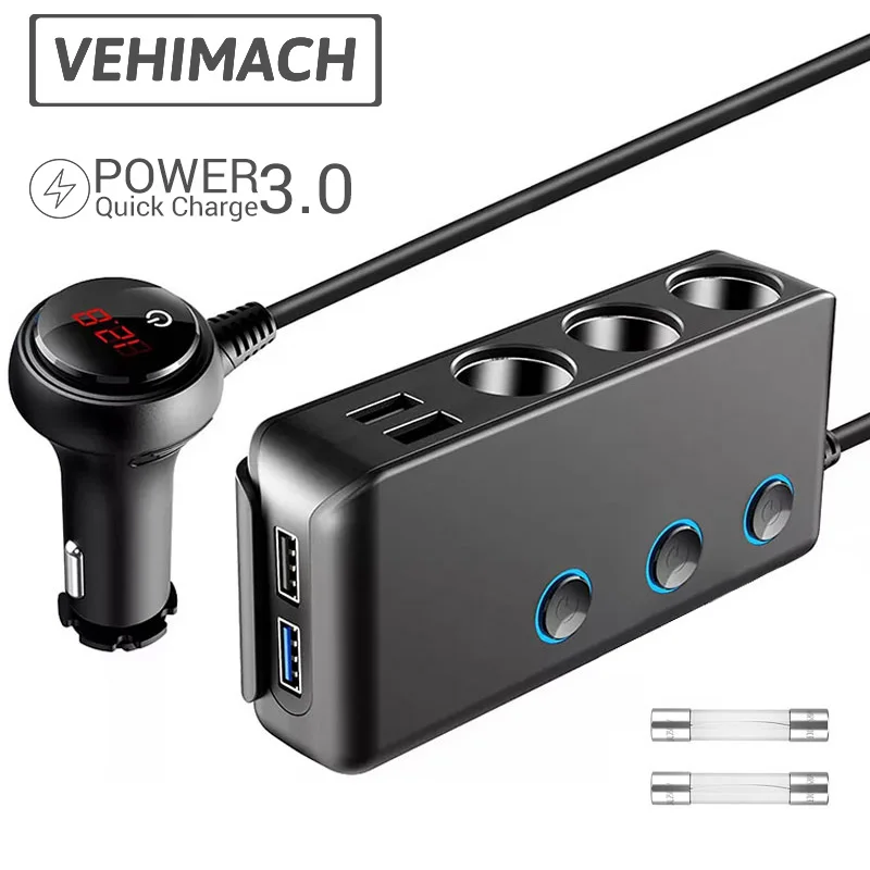 Quick Charge 3.0 Cigarette Lighter Splitter 4 USB Ports 120W Car Charger 12V/24V Universal 3 Socket Power Adapter with 3 Switch
Quick Charge 3.0 Cigarette Lighter Splitter 4 USB Ports 120W Car Charger 12V/24V Universal 3 Socket Power Adapter with 3 Switch