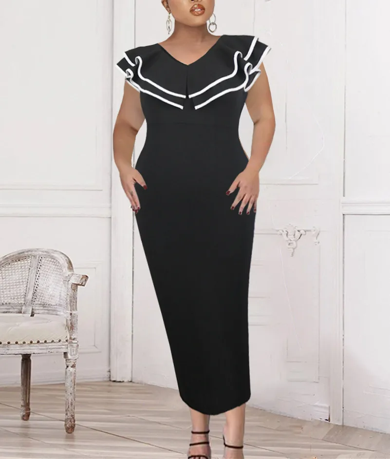 5XL Plus Size Long Dresses for Women Black Ruffles V Neck Sleeveles Patchwork Bodycon Dress Elegantes Vestidos Robe Longue Femme
5XL Plus Size Long Dresses for Women Black Ruffles V Neck Sleeveles Patchwork Bodycon Dress Elegantes Vestidos Robe Longue Femme