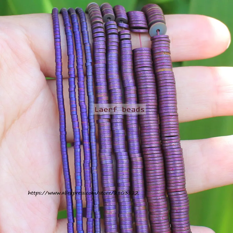 

Very Shining ! 380pcs Natural Hematite MattePurple HaiXi/Disc Shape1x2-6mm Loose beads 15inch/38cm,For DIY Jewelry making !