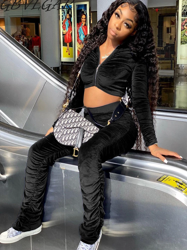 Autumn Winter Velvet Stacked Women's Set Zipper Crop Top And Ruched Pants Set Sport Tracksuit Two Piece Outfit Active Sweatsuit
Autumn Winter Velvet Stacked Women's Set Zipper Crop Top And Ruched Pants Set Sport Tracksuit Two Piece Outfit Active Sweatsuit